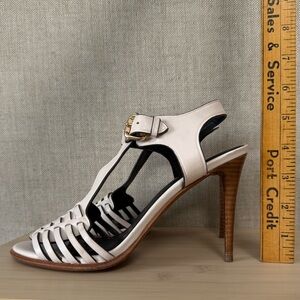 Coach Izzy Leather T-Strap Heels Size 7B –white – Gold Buckle – Stiletto,strappy
